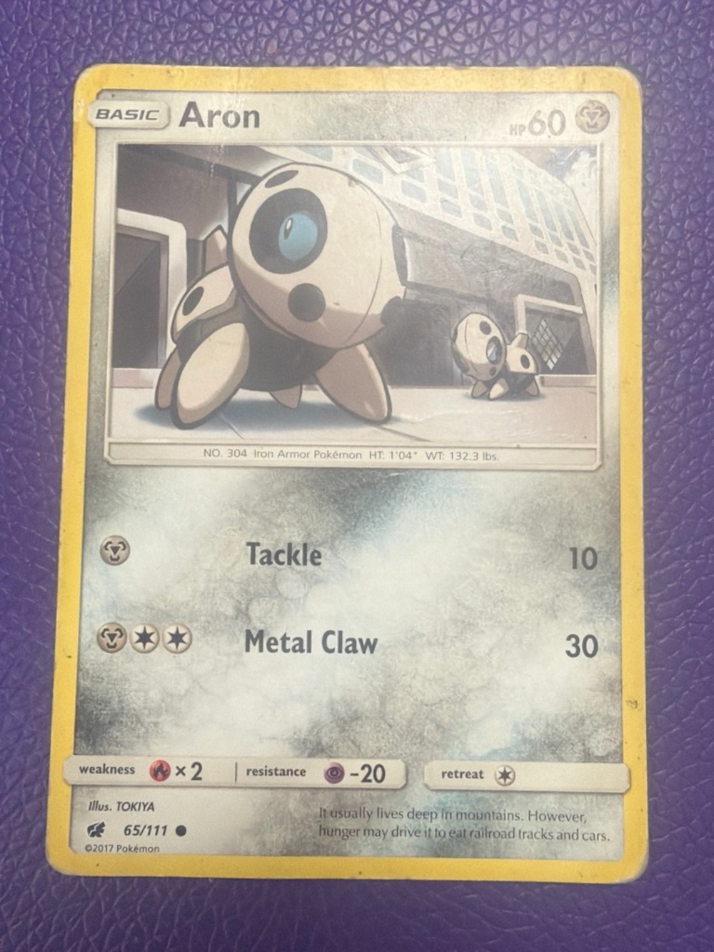 Pokemon Aron Trading Card - Yellow Border, Blue Accent